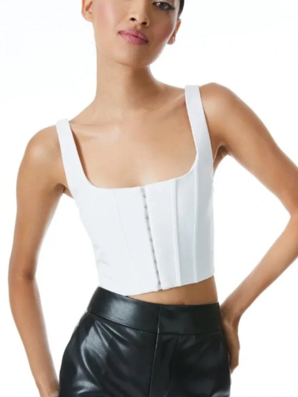 NWT ALICE & OLIVIA Off-White Ivory Boned Crop Corset Top 6 $225
